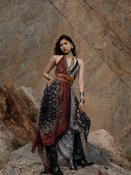 Bhanuni by Jyoti - Blue Yale Midi Dress with Belt (Set of 2)