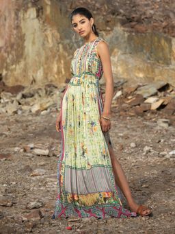 Bhanuni by Jyoti - Chantilly Green Maxi Dress with Belt (Set of 2)