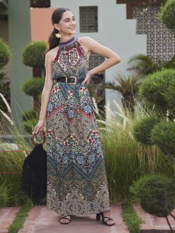 Bhanuni by Jyoti - Multi-Colour Sangria Maxi Dress with Belt' (Set of 2)