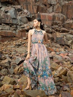 Bhanuni by Jyoti - Multi-Colour Pastel Cornflower Maxi Dress