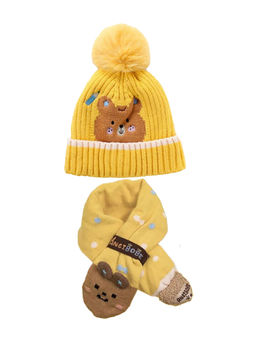 Little Surprise Box - Yellow Ted Winter Cap Beanie & Matching Neck Muffler 2-Pieces Set