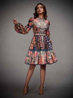 RI.Ritu Kumar - Navy & Multi Navina Printed And Embroidered Dress (Set of 2)