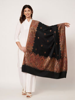 SWI STYLISH - Womens Black Kashmiri Kani Woven Wool Shawl