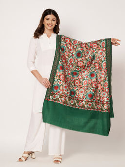 SWI STYLISH - Womens Green Embroidered Wool Shawl