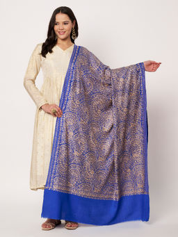 SWI STYLISH - Womens Royal Blue Floral Embroidered Wool Shawl