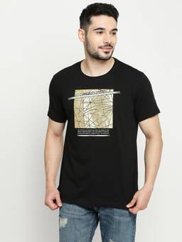 Spykar - Black Cotton Half Sleeve Printed Casual T-Shirt for Men