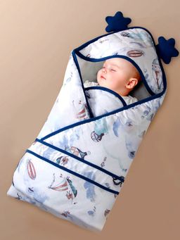Little Surprise Box - Balloon Muslin Cotton Hooded Wrapper with Belt (0-24 Months)