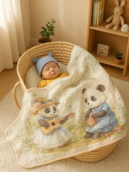 Little Surprise Box - Frock Panda Printed Breathable Pure Muslin Cotton Blanket (0-24 Months)
