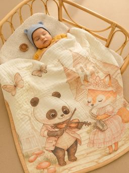 Little Surprise Box - Coat Panda Woodland Printed Breathable Pure Muslin Cotton Blanket (0-24 Months)