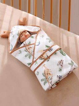 Little Surprise Box - Dino Island Hooded Wrapper for Newborn And Infants with Belt (0-24 Months)