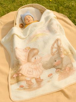 Little Surprise Box - Little Girl & Rhino Printed Breathable Pure Muslin Cotton Blanket (0-24 Months)