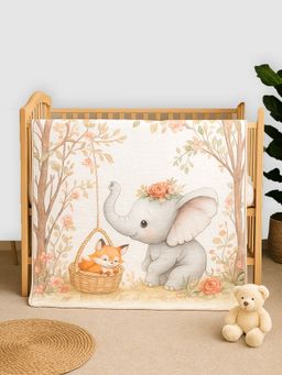 Little Surprise Box - Elephant Woodland Printed Breathable Pure Muslin Cotton Blanket (0-24 Months)