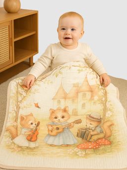 Little Surprise Box - Music Fox Guitar Printed Breathable Pure Muslin Cotton Blanket (0-24 Months)