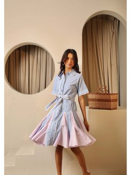 Manvi Daga - Lake And Lilac Striped Shirt Dress with Belt (Set of 2)