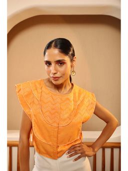 Manvi Daga - Tangerine Panelled Crop Jacket