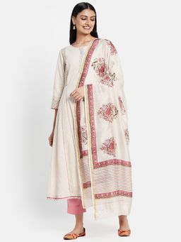 Fabindia - Off White Cotton Hand Block Print Kurta (Set of 2) (M)