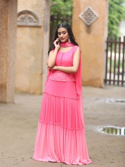 Payal Dawar - Pink Mariyam Frill Top with Skirt (Set of 2)
