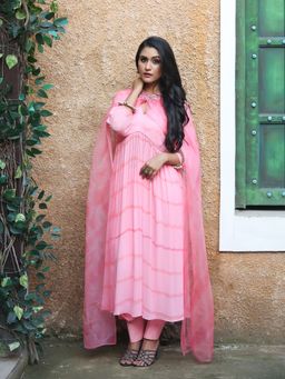 Payal Dawar - Pink Fayah Anarkali with Cape Dupatta and Pant (Set of 3)