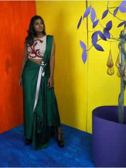 Payal Dawar - Green Traditional Twists Pre Draped Saree with Stitched Blouse