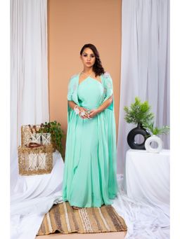 Payal Dawar - Green Summer Splash Mermaid Cape with Dress (Set of 2)