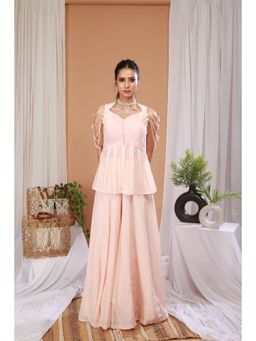 Payal Dawar - Pink Blush Peplum Top with Sharara (Set of 2)