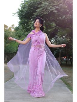 Payal Dawar - Mauve Contemporary Crop Top with Attached Draped and Pant (Set of 2)