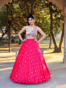 Payal Dawar - Pink Ethnic Bias Crop Top with Skirt (Set of 2)