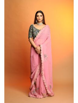 Payal Dawar - Coral Six Yards Of Grace Saree with Stitched Blouse