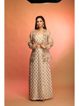 Payal Dawar - Gold Banarasi Fusion Crop Top with Skirt and Jacket (Set of 3)
