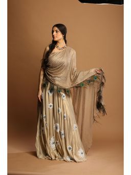 Payal Dawar - Gold Modern Miraa Classic Lehenga with Attached Draped Blouse (Set of 2)