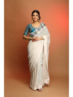 Payal Dawar - White Miraa Saree with Stitched Blouse