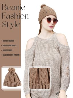 Bharatasya - Cable Knit Pom Beanie Cap - Brown