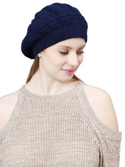 Bharatasya - Womens Knitted Afghani Beret Cap Black - Blue