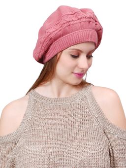 Bharatasya - Womens Knitted Afghani Beret Cap - Pink