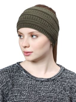 Bharatasya - Women Solid Winter Knitted Headband Beanie Ear warmer - Olive