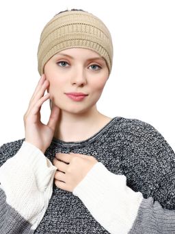 Bharatasya - Women Solid Winter Knitted Headband Beanie Ear warmer - Beige