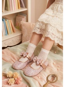 Mumkins - Girls Glitter Ballerina In Rosegold with Floral Strap