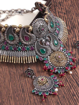 VIRAASI - Dual Tone Multi Stone Studded Jewellery Set