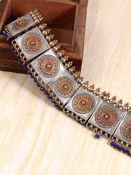 VIRAASI - Dual Tone Blue Beads Choker Necklace