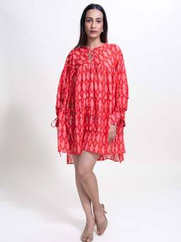 Freedom Tree - Red Lakka Uptown Rose Geometric Digital Print Mini Dress
