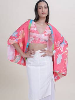 Freedom Tree - Pink Vasaka Floral Digitally Printed Rayon Cape Top