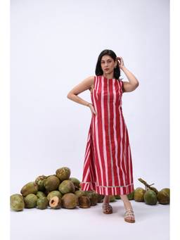 RUIAAN - Red Coastal Breeze Midi Dress