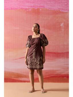 RUIAAN - Brown Honey beam Mini Dress