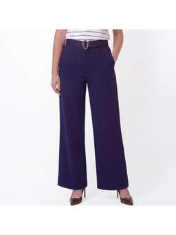 Alonge - Belted Wide Leg Pants Navy Blue