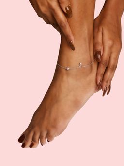 LuxeVogue - 925 Sterling Silver White Moon and Star Charm Anklet