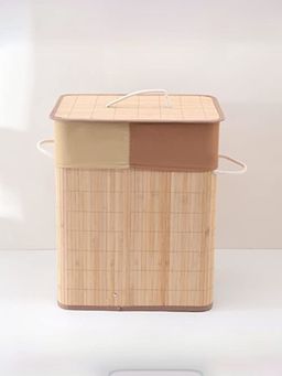 Savya Home - Beige Foldable Bamboo Laundry Basket with Lid