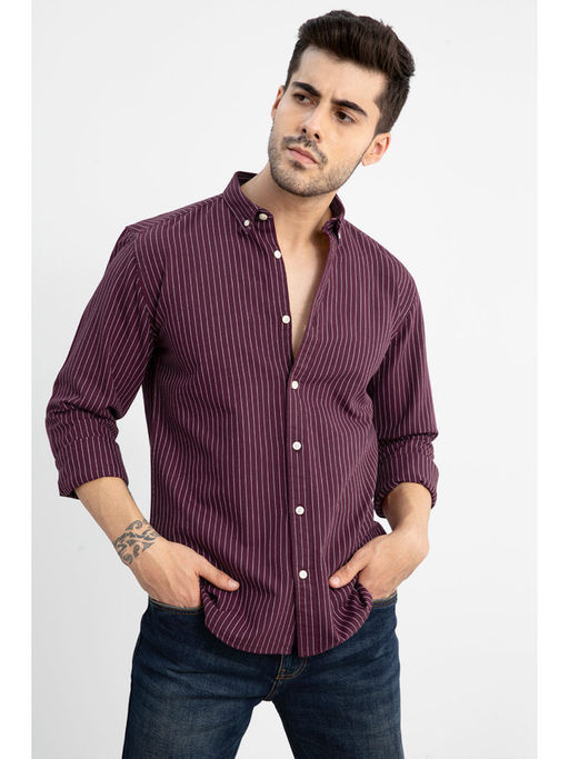 Buy Snitch Men Lining Maroon Shirt Online 1