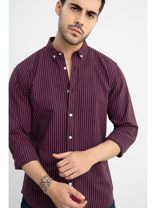 Buy Snitch Men Lining Maroon Shirt Online 3