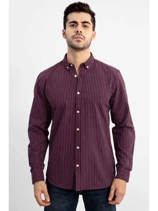 Buy Snitch Men Lining Maroon Shirt Online 4