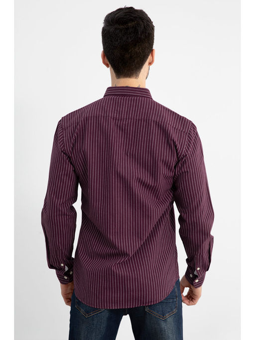 Buy Snitch Men Lining Maroon Shirt Online 6